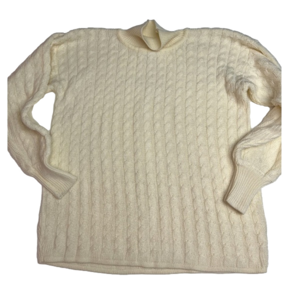 Vintage Sideffects Women’s Cable-Knit Cream Turtleneck Sweater Size M Oversized